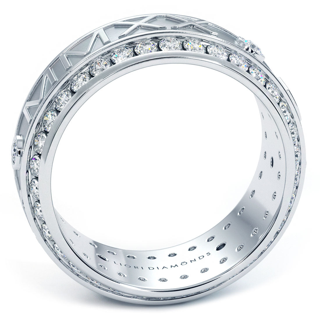 3.75ctw Custom Roman Numeral Men's Eternity Diamond Wedding Band 14k White Gold