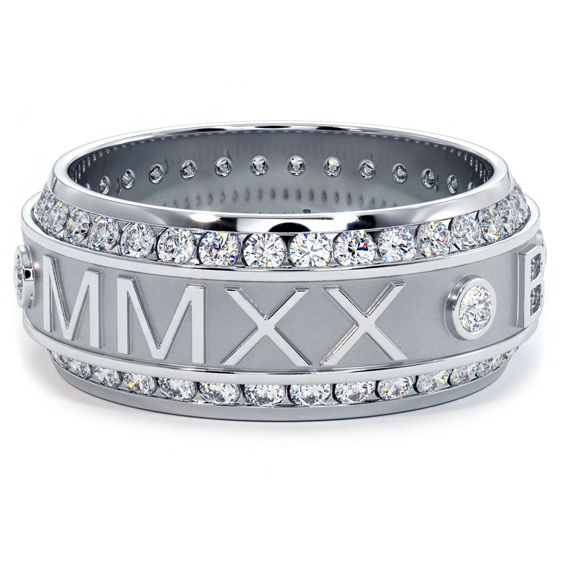 3.75ctw Custom Roman Numeral Men's Eternity Diamond Wedding Band 14k White Gold