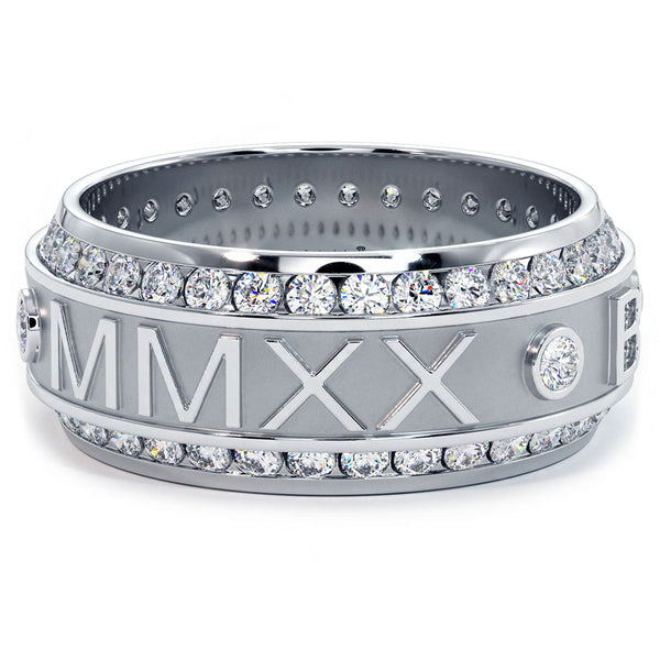 3.75ctw Custom Roman Numeral Men's Eternity Diamond Wedding Band 14k White Gold