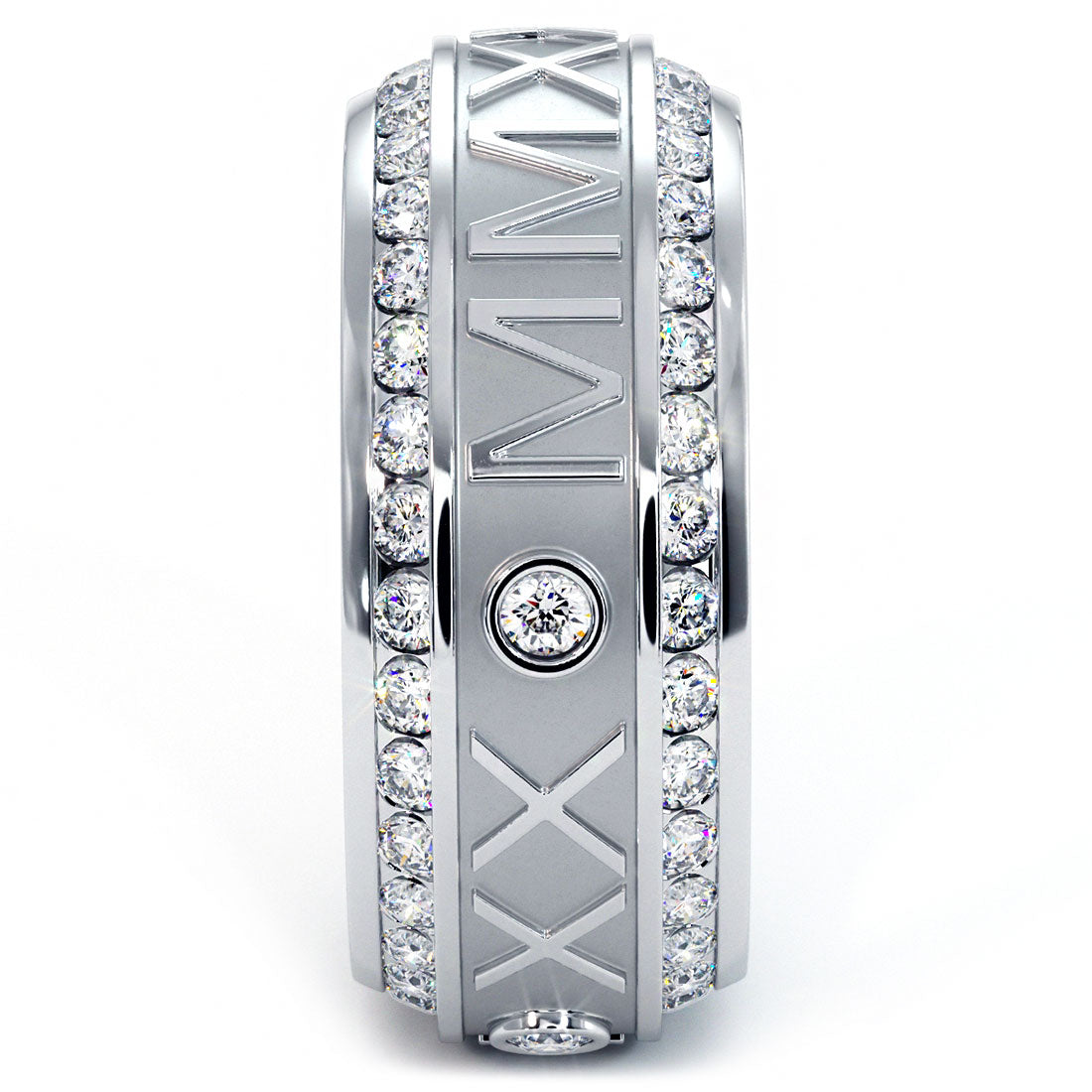 3.75ctw Custom Roman Numeral Men's Eternity Diamond Wedding Band 14k White Gold