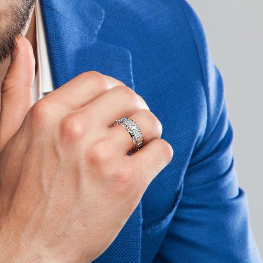 3.75ctw Custom Roman Numeral Men's Eternity Diamond Wedding Band 14k White Gold