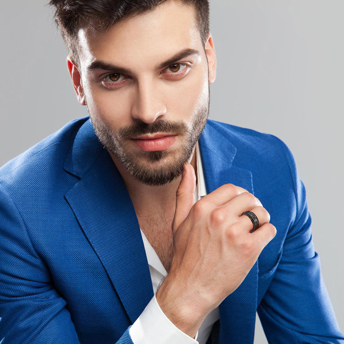 4.50ctw Custom Black Diamond Roman Numeral Men's Eternity Diamond Wedding Band 14k Black Gold