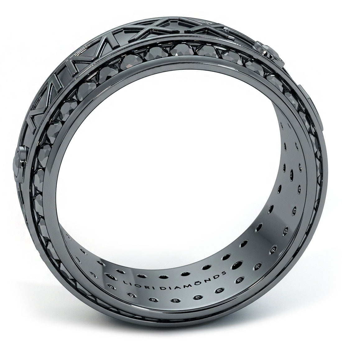 4.50ctw Custom Black Diamond Roman Numeral Men's Eternity Diamond Wedding Band 14k Black Gold