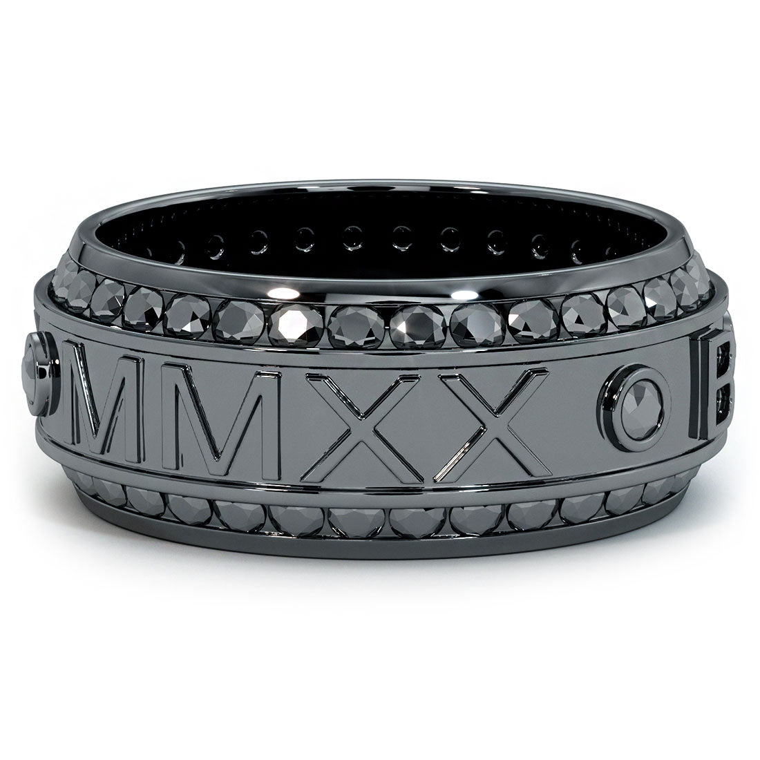 4.50ctw Custom Black Diamond Roman Numeral Men's Eternity Diamond Wedding Band 14k Black Gold