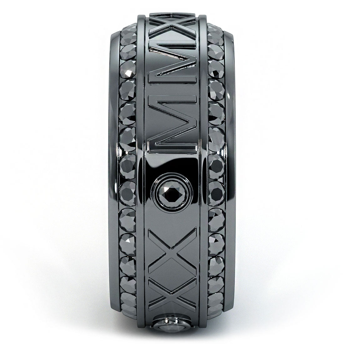 4.50ctw Custom Black Diamond Roman Numeral Men's Eternity Diamond Wedding Band 14k Black Gold