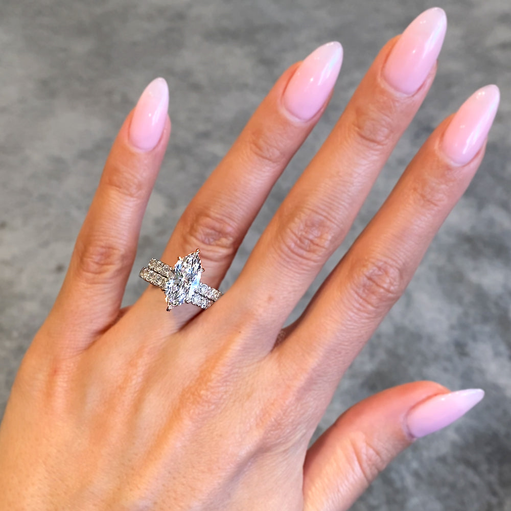 4.26ctw Marquise Cut Diamond Celebrity Engagement Ring Bridal Set in 14k White Gold