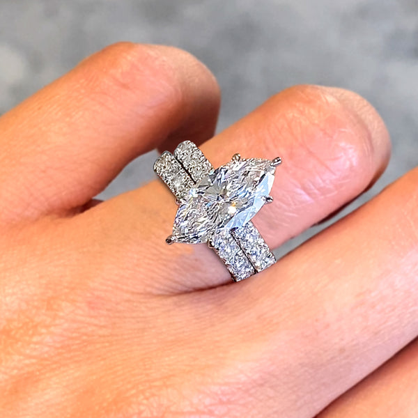 4.26ctw Marquise Cut Diamond Celebrity Engagement Ring Bridal Set in 14k White Gold