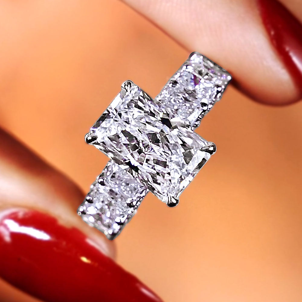 11.12ctw GIA Certified E-VVS2 Radiant Cut Micropavé Lucida Set Lab Grown Diamond Engagement Ring set in 14k White Gold