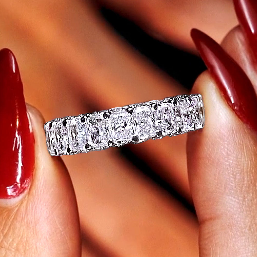 6.00ctw Radiant Cut Micropavé Lucida Set Diamond Wedding Band set in 14k White Gold