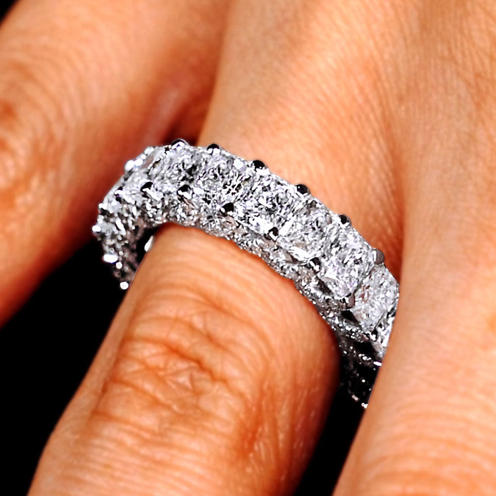 6.00ctw Radiant Cut Micropavé Lucida Set Diamond Wedding Band set in 14k White Gold