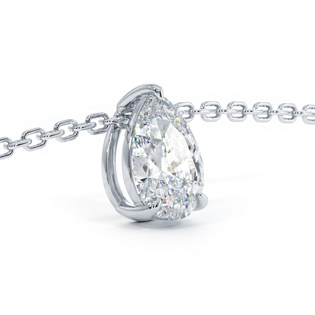 0.75 Carat Pear Shape Solitaire Diamond Pendant Set In 14k White Gold