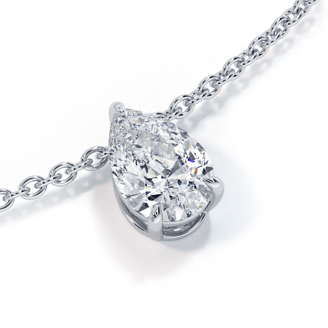 0.75 Carat Pear Shape Solitaire Diamond Pendant Set In 14k White Gold