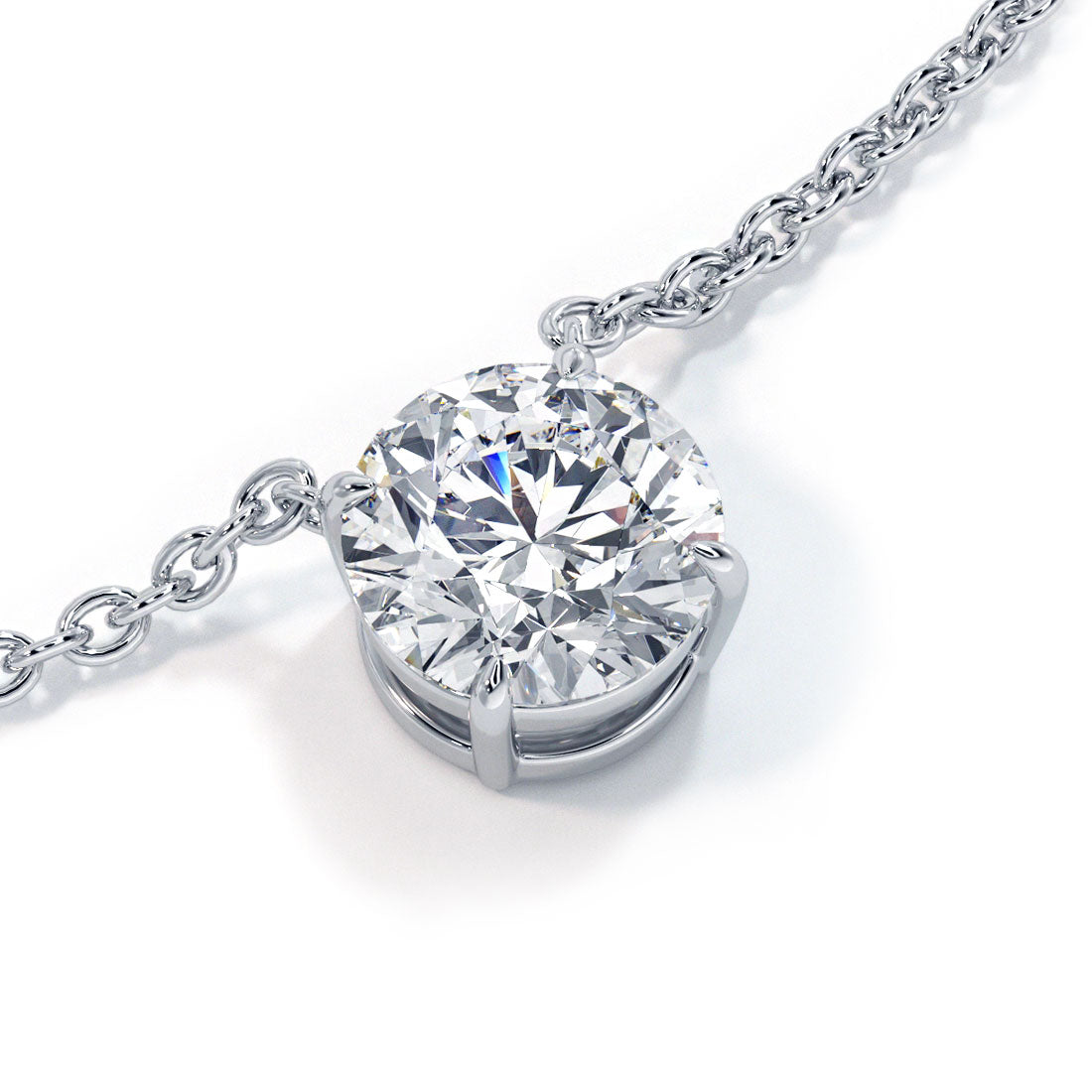 1 Carat Round Brilliant Solitaire Diamond Pendant Set In 14k White Gold
