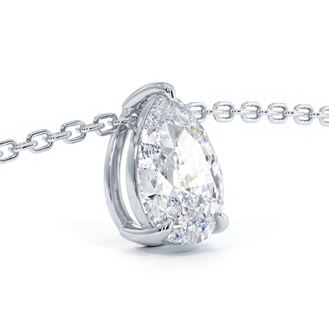 1.00 Carat Pear Shape Solitaire Diamond Pendant Set In 14k White Gold