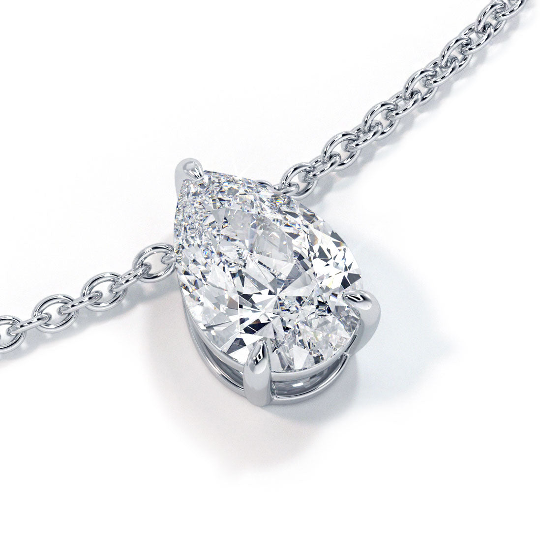 1.00 Carat Pear Shape Solitaire Diamond Pendant Set In 14k White Gold