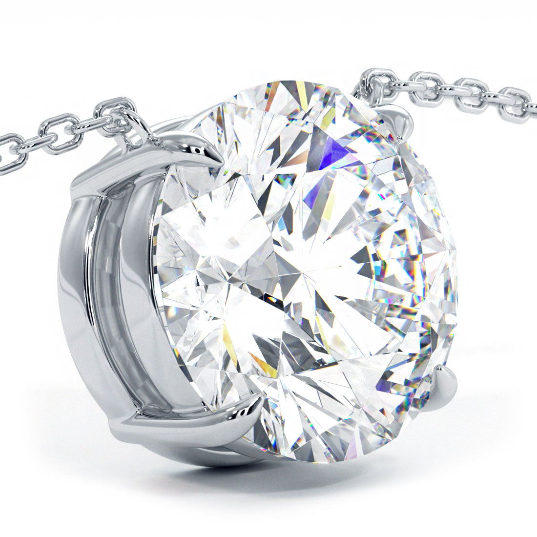 3 Carat Round Brilliant Solitaire Diamond Pendant Set In 14k White Gold
