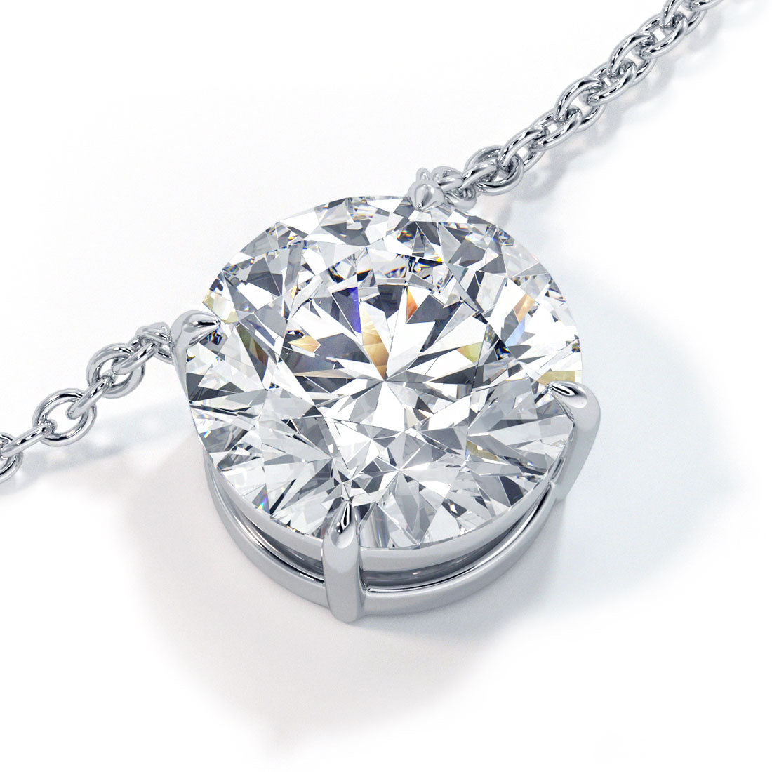 3 Carat Round Brilliant Solitaire Diamond Pendant Set In 14k White Gold