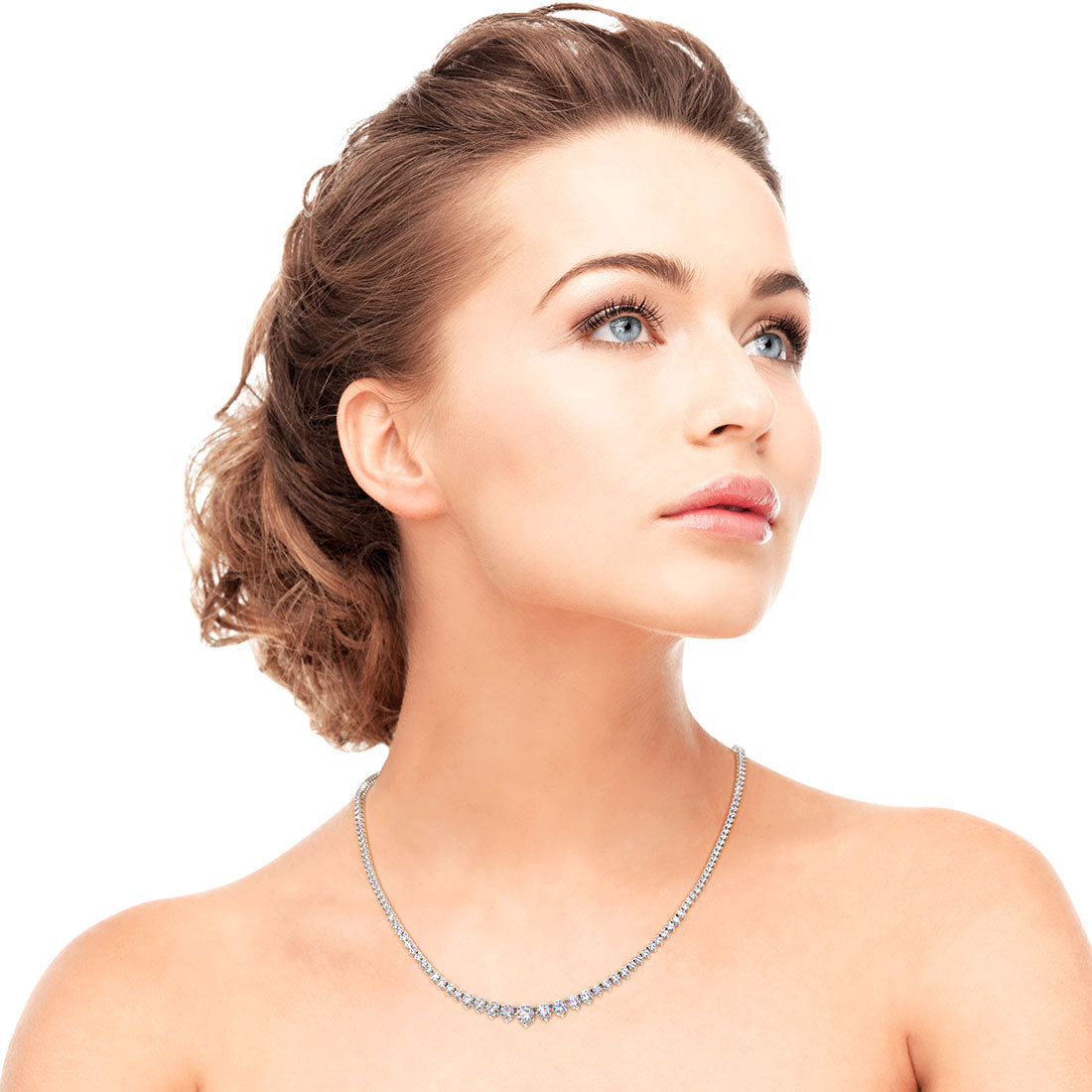7.50ctw Round Brilliant Graduated Diamond Eternity Tennis Necklace Set in 14k White Gold