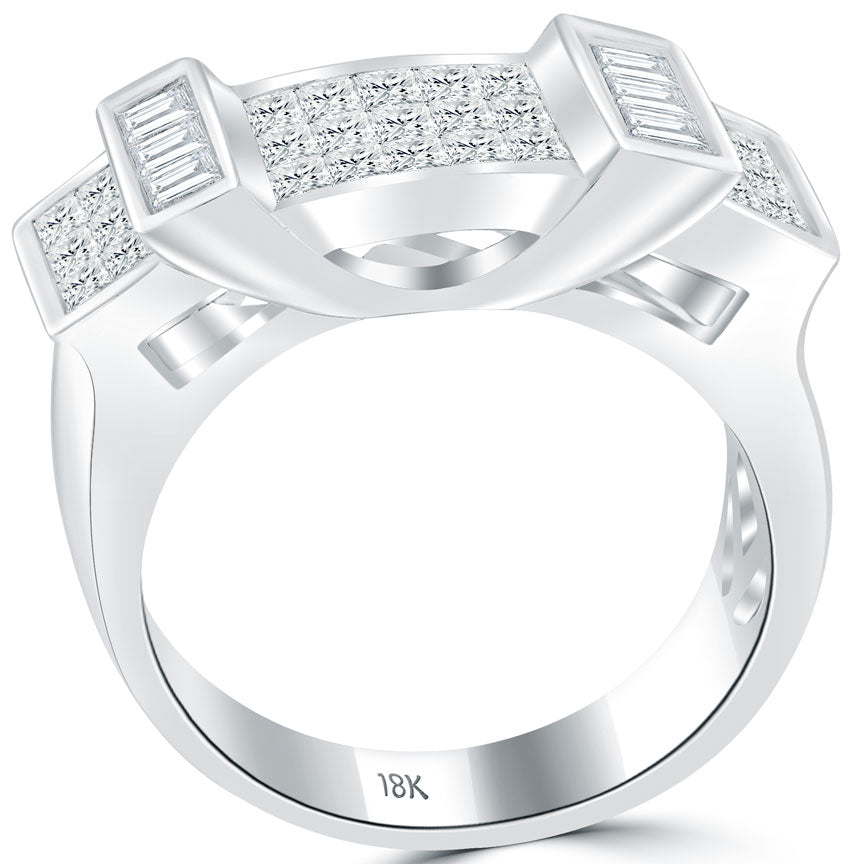 1.40ctw Princess Cut Natural Diamond Unisex Wedding Band Ring 18k White Gold