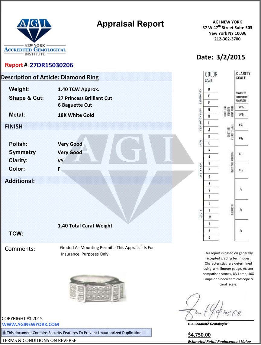 1.40ctw Princess Cut Natural Diamond Unisex Wedding Band Ring 18k White Gold