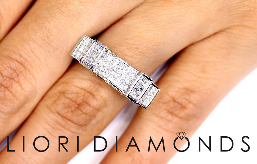 1.40ctw Princess Cut Natural Diamond Unisex Wedding Band Ring 18k White Gold