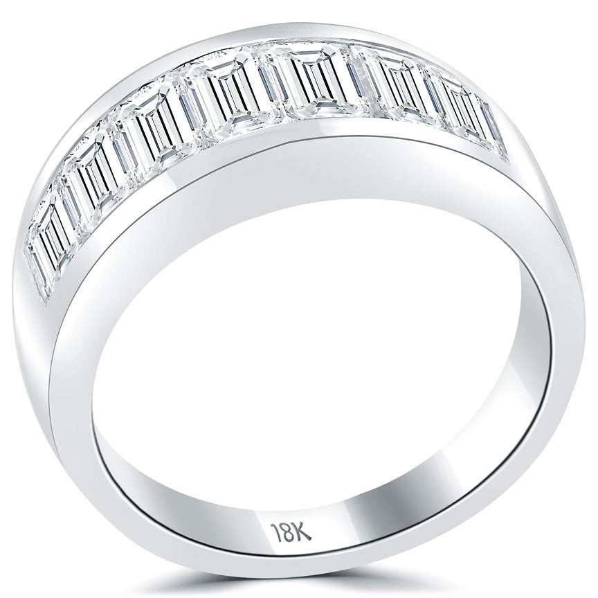 3.00ctw F-VS Natural Emerald Cut Diamond Wedding Band Anniversary Ring 18k White Gold