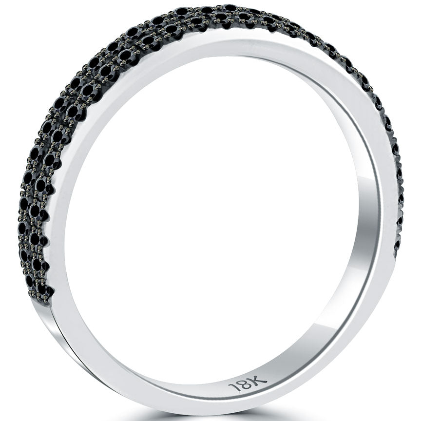 0.80ctw Black Diamond Wedding Band Ring Micro Pave 14k White Gold