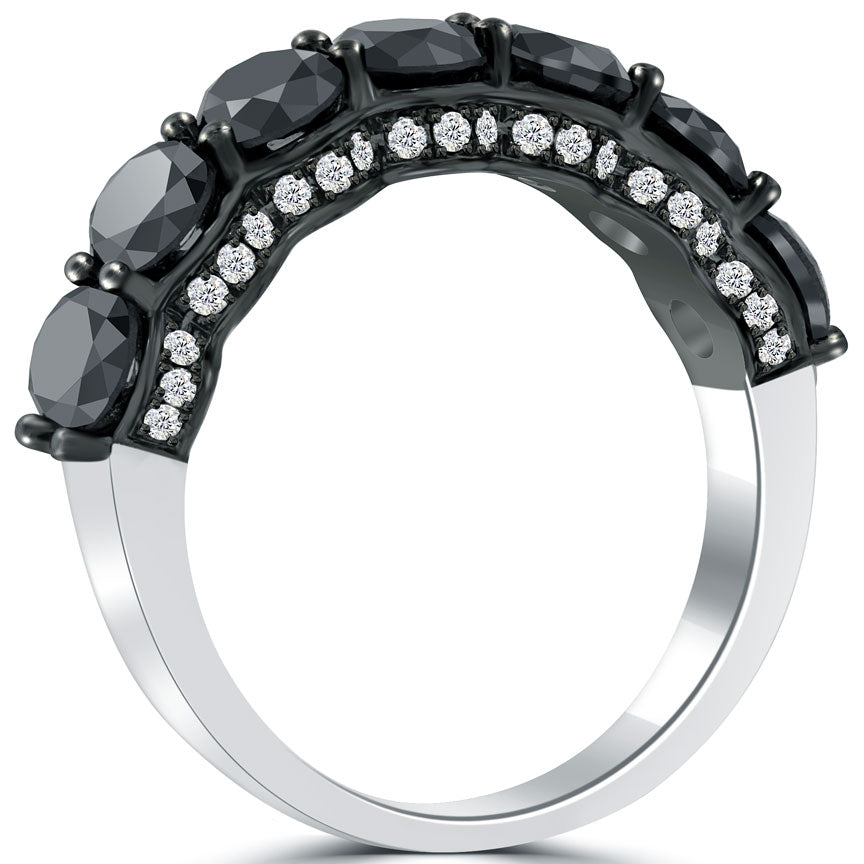 2.75ctw Black & White Diamond Wedding Band Ring Micro Pave 18k White Gold