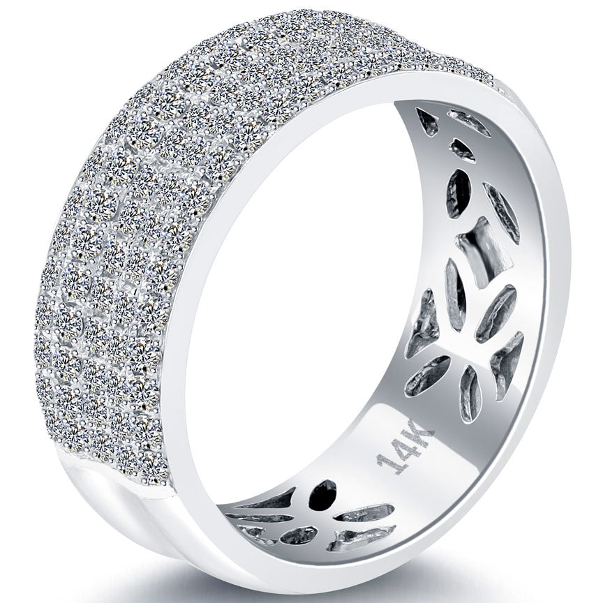 1.06ctw F-VS Micro Pave Diamond Wedding Band 14k White Gold Anniversary Ring