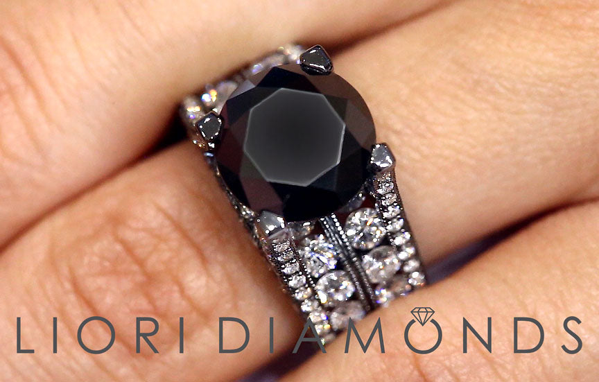 11.72ctw Certified Natural Black Diamond Engagement Ring 14k Black Gold