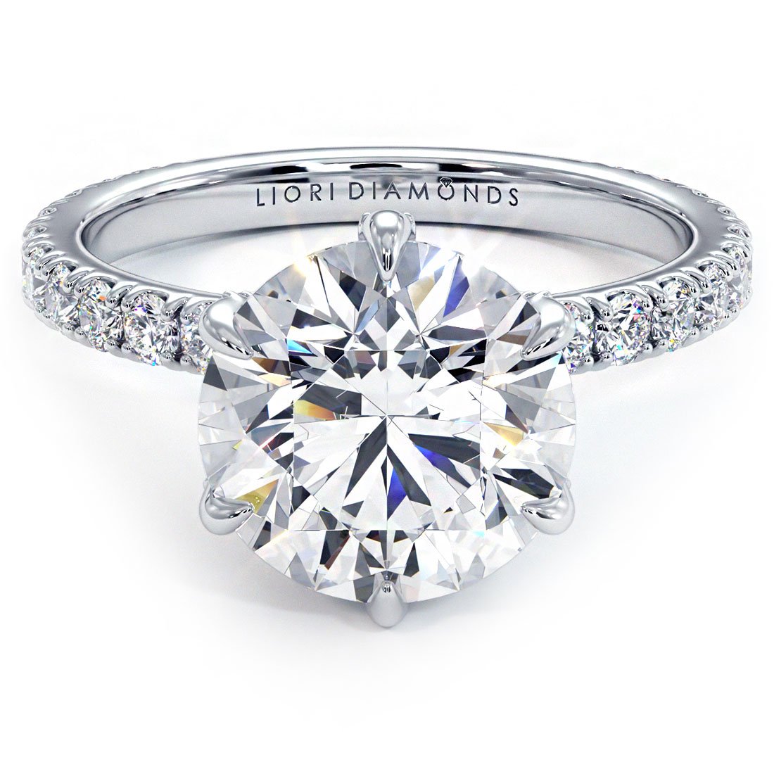 4.50ctw Round Brilliant F-VS1 Micropavé 6 Prong Petite Lab Grown Diamond  Engagement Ring 14k White Gold