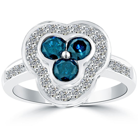 1.14 Carat Fancy Blue & White Diamond Cocktail Fashion Ring 14k White Gold