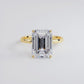 4.41 Carat GIA Certified Emerald Cut Petite Wire Solitaire Lab Grown Diamond Engagement Ring set in 14k Yellow Gold