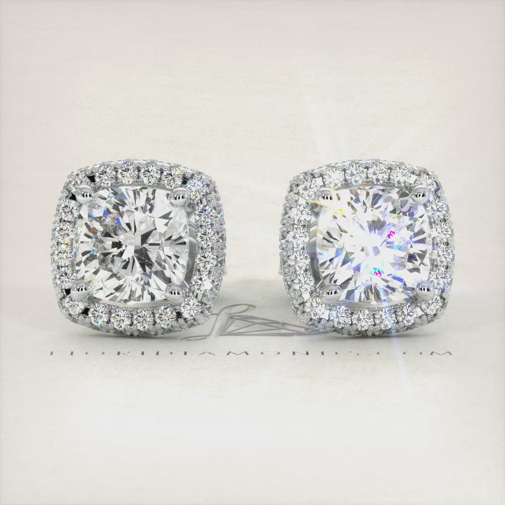 2.75ctw Cushion Cut Pave Halo Diamond Studs Earrings 14k White Gold