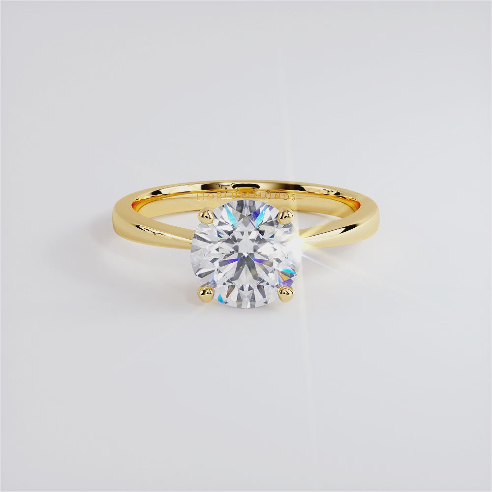 1.50ct Round Brilliant Petite Tapered 4 Prong Solitaire Lab Grown Diamond Engagement Ring set in 14k Yellow Gold