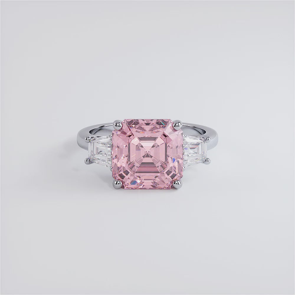 6.55ctw Fancy Intense Pink Asscher Cut Lab Grown Diamond Engagement Ring set in Platinum