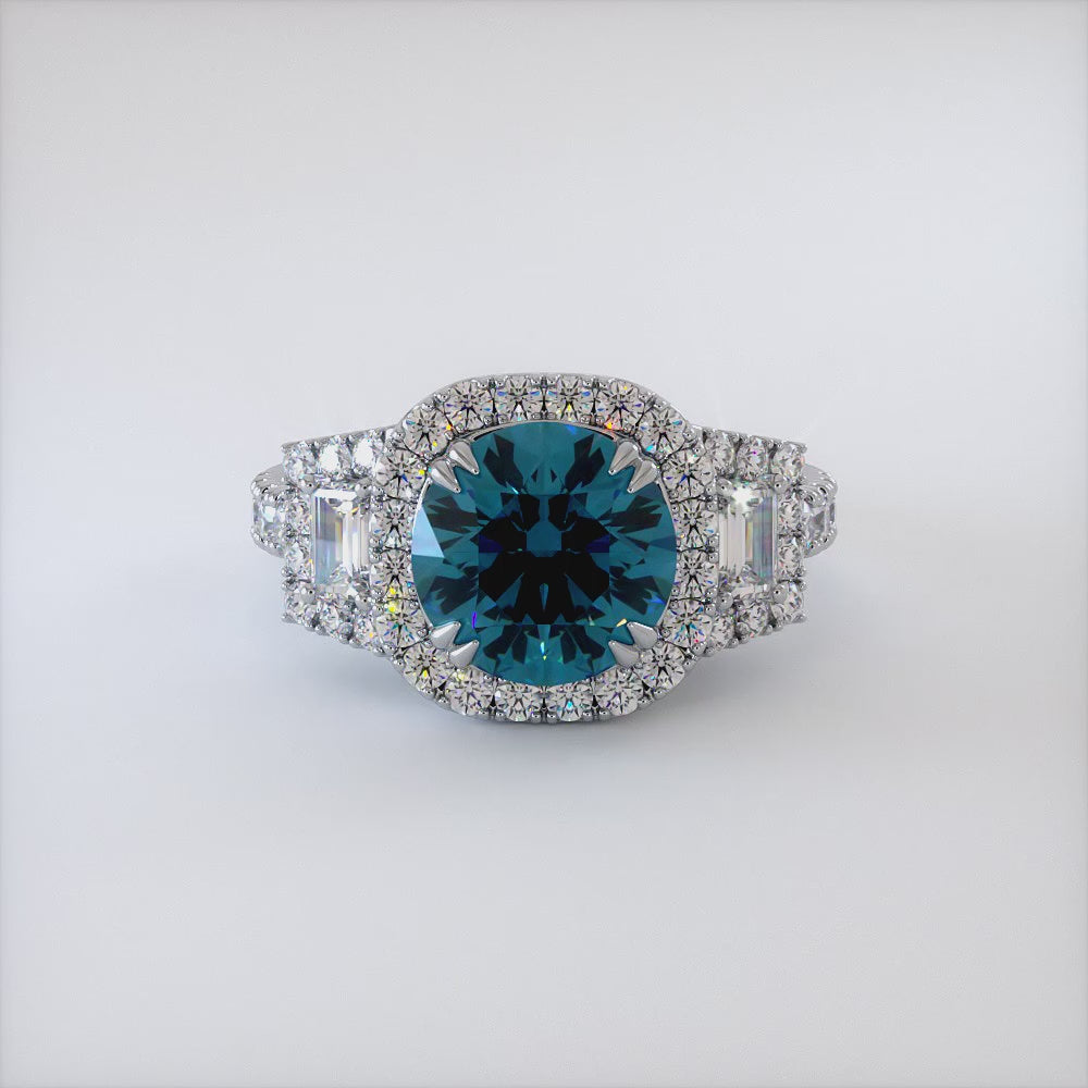 5.25ctw Fancy Blue Vintage Style Lab Grown Diamond Engagement Ring set in 14k White Gold