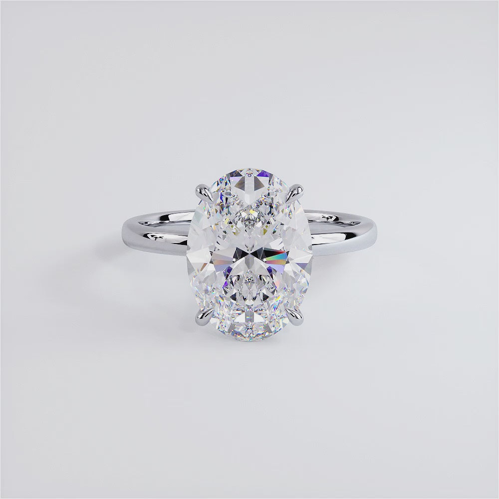 5.03 Carat GIA Certified Oval Cut Petite Wire Solitaire Lab Grown Diamond Engagement Ring set in Platinum