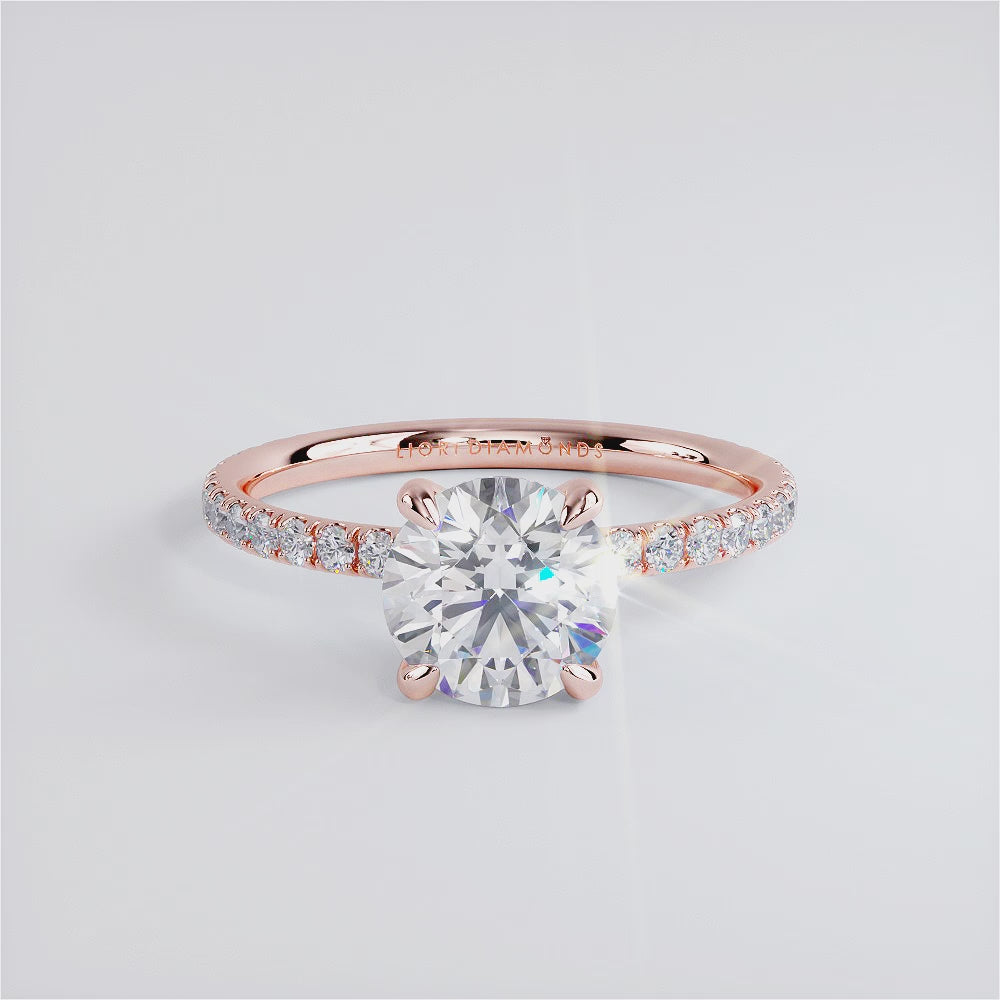1.80ctw GIA Certified Round Brilliant Wire Basket Petite Micropavé Lab Grown Diamond Engagement Ring set in 14k Rose Gold