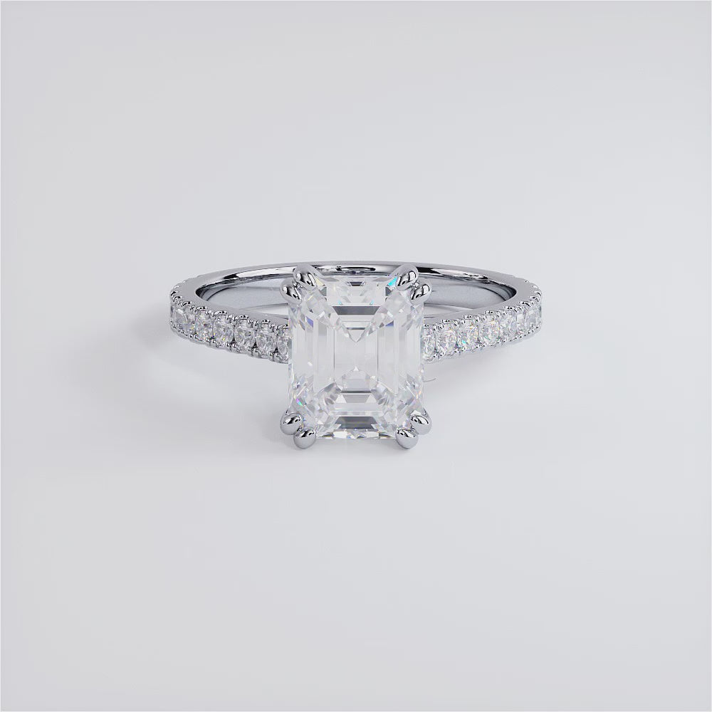 2.57ctw GIA Certified D-VS1 Emerald Cut Petite Micro Prong Set Lab Grown Diamond Engagement Ring set in 18k White Gold
