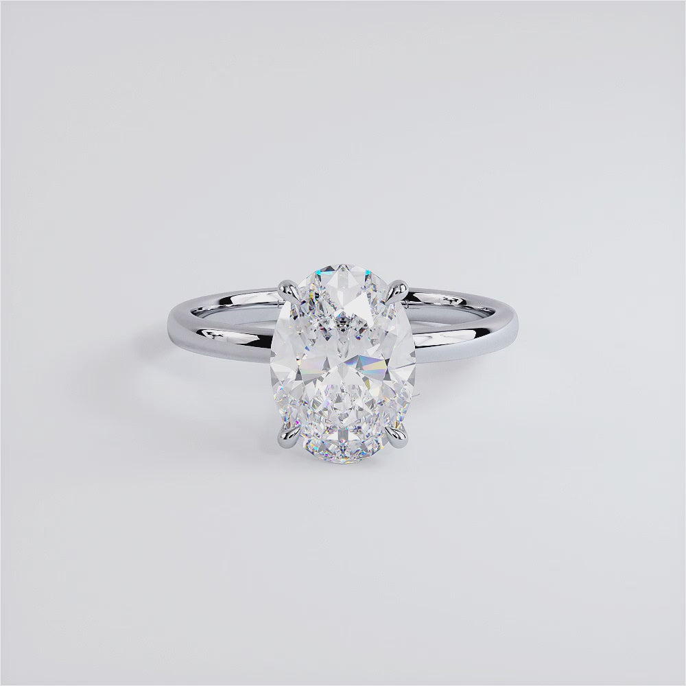 2.64ct GIA Certified Oval Cut Petite Wire Solitaire Lab Grown Diamond Engagement Ring set in 14k White Gold