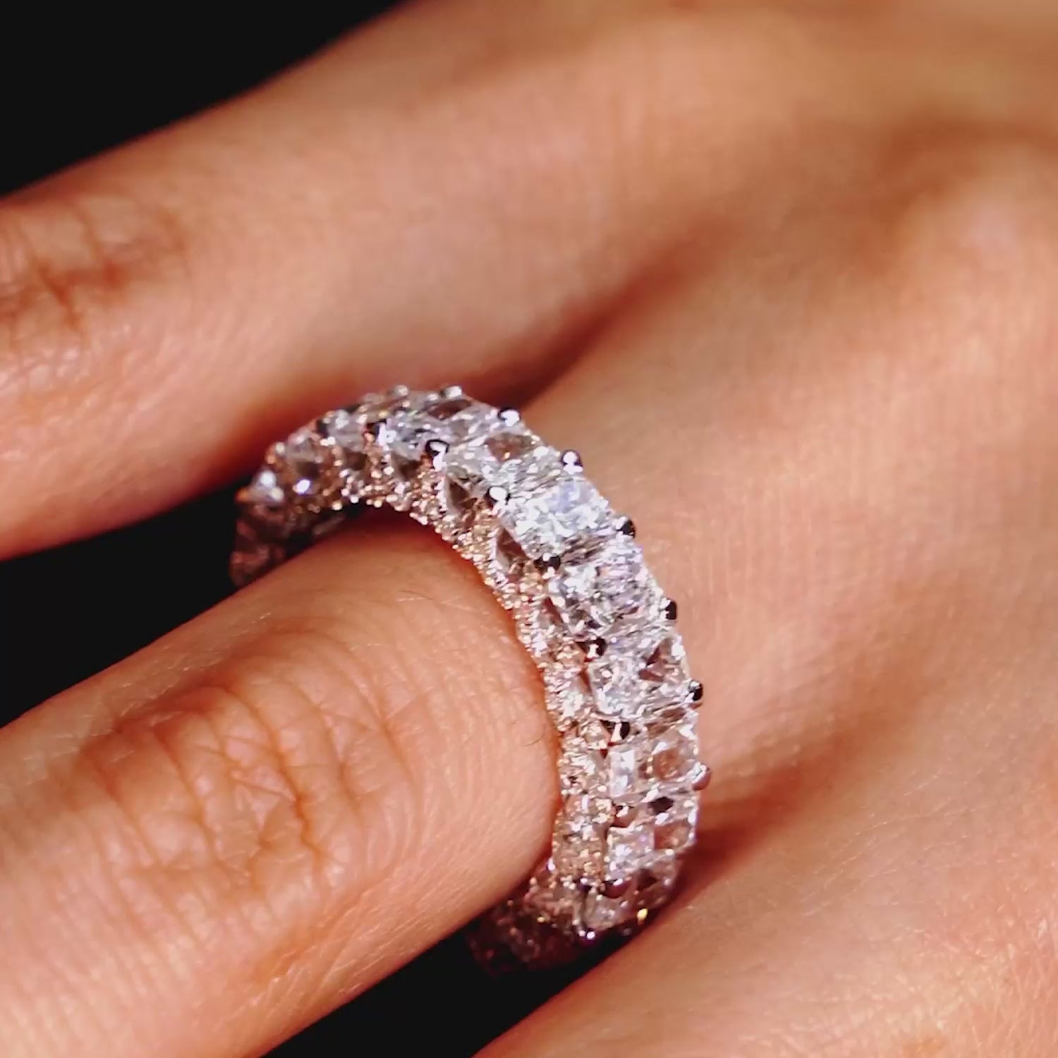 6.00ctw Radiant Cut Micropavé Lucida Set Diamond Wedding Band set in 14k White Gold