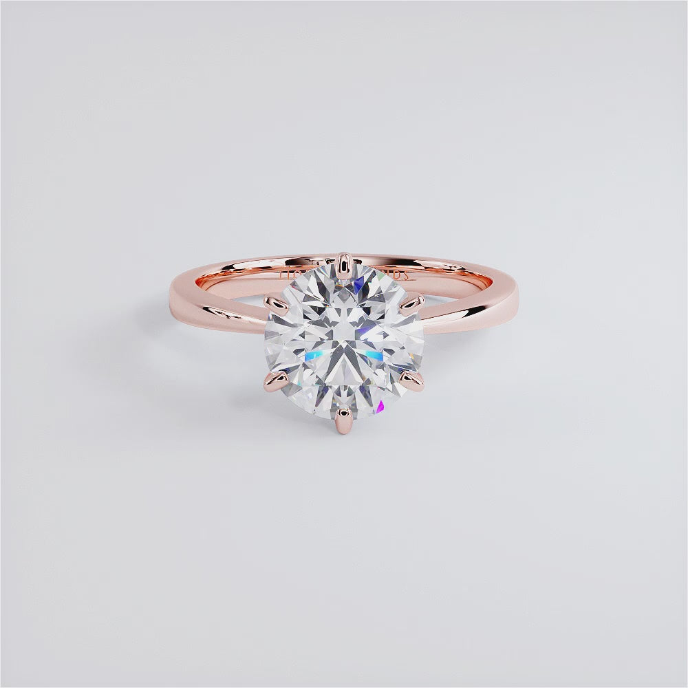 2.01 Carat GIA Certified Round Brilliant Petite Tapered 6 Prong Solitaire Lab Grown Diamond Engagement Ring set in 14k Rose Gold