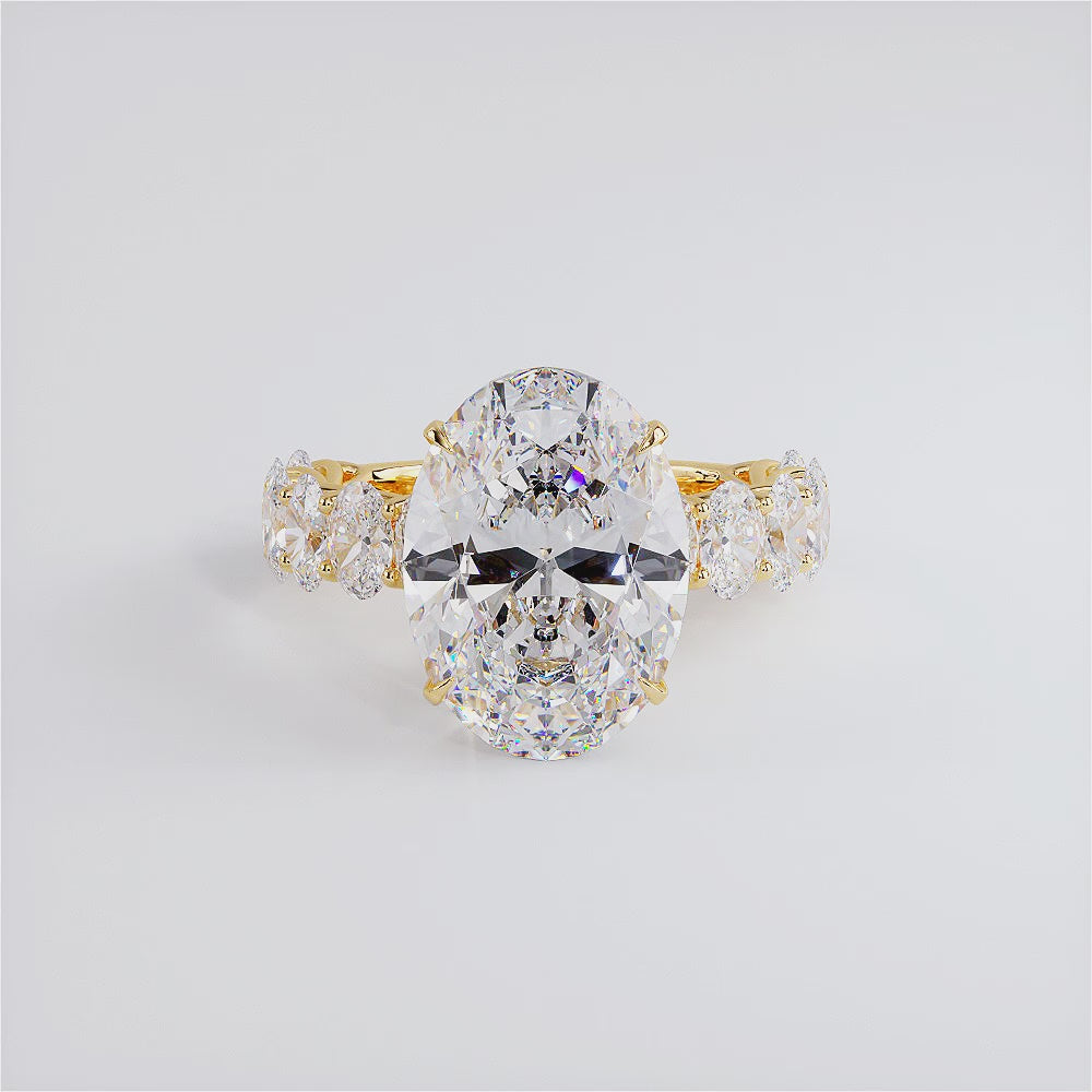 9.44ctw GIA Certified Oval Cut Lucida set Lab Grown Diamond Engagement Ring set in 14k Yellow Gold