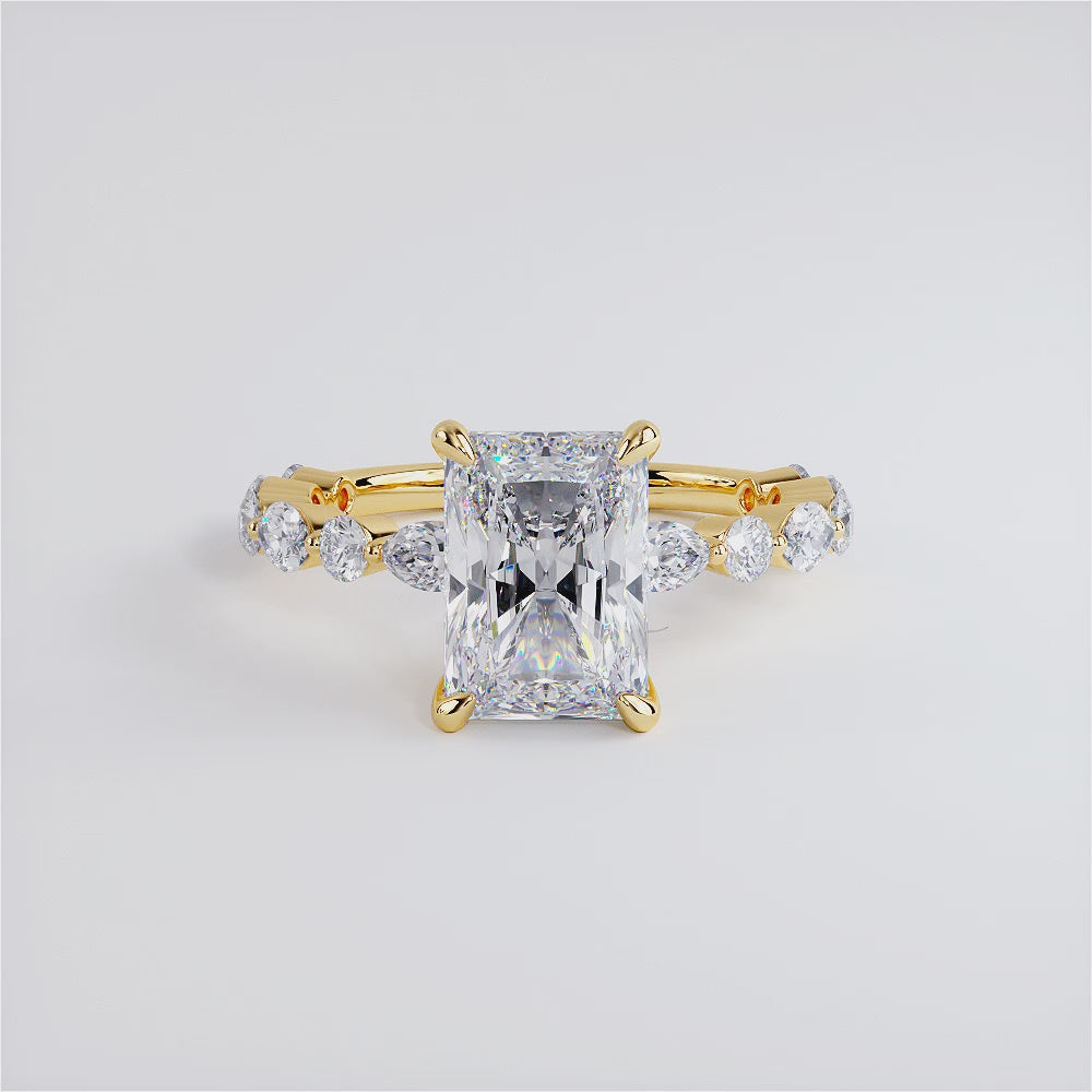 4.20ctw GIA Certified Radiant Cut Alternating Round & Marquise Lab Grown Diamond Engagement Ring set in 14k Yellow Gold