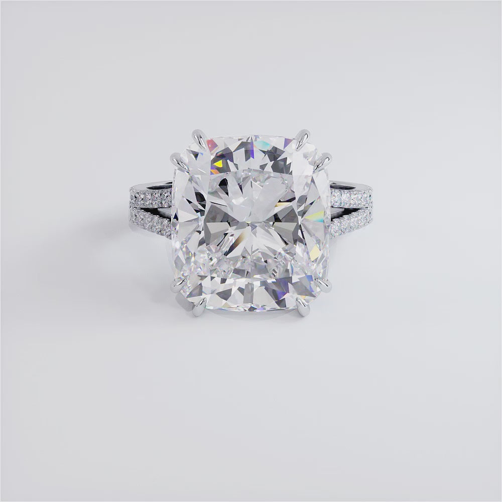 10 Carat Cushion Cut Petite Split Shank