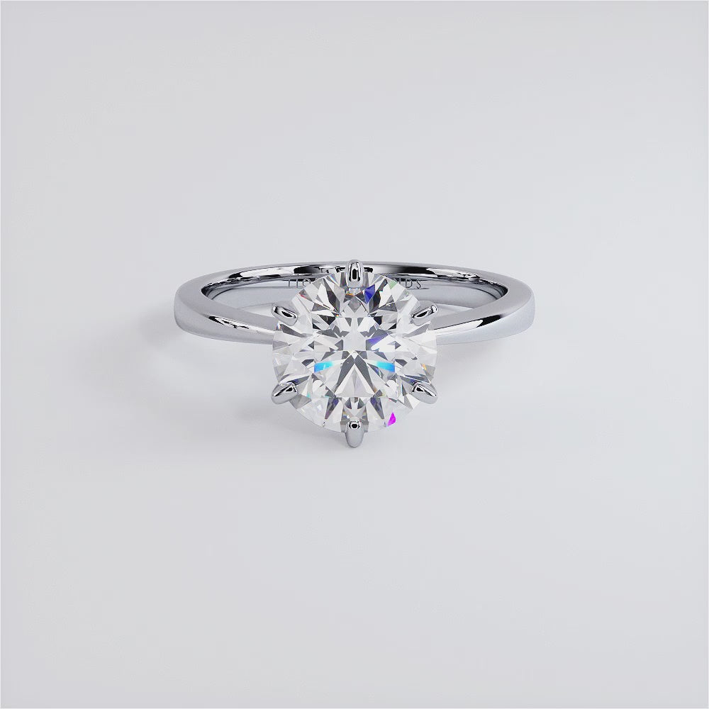 2.01 Carat GIA Certified Round Brilliant Petite Tapered 6 Prong Solitaire Lab Grown Diamond Engagement Ring set in 14k White Gold
