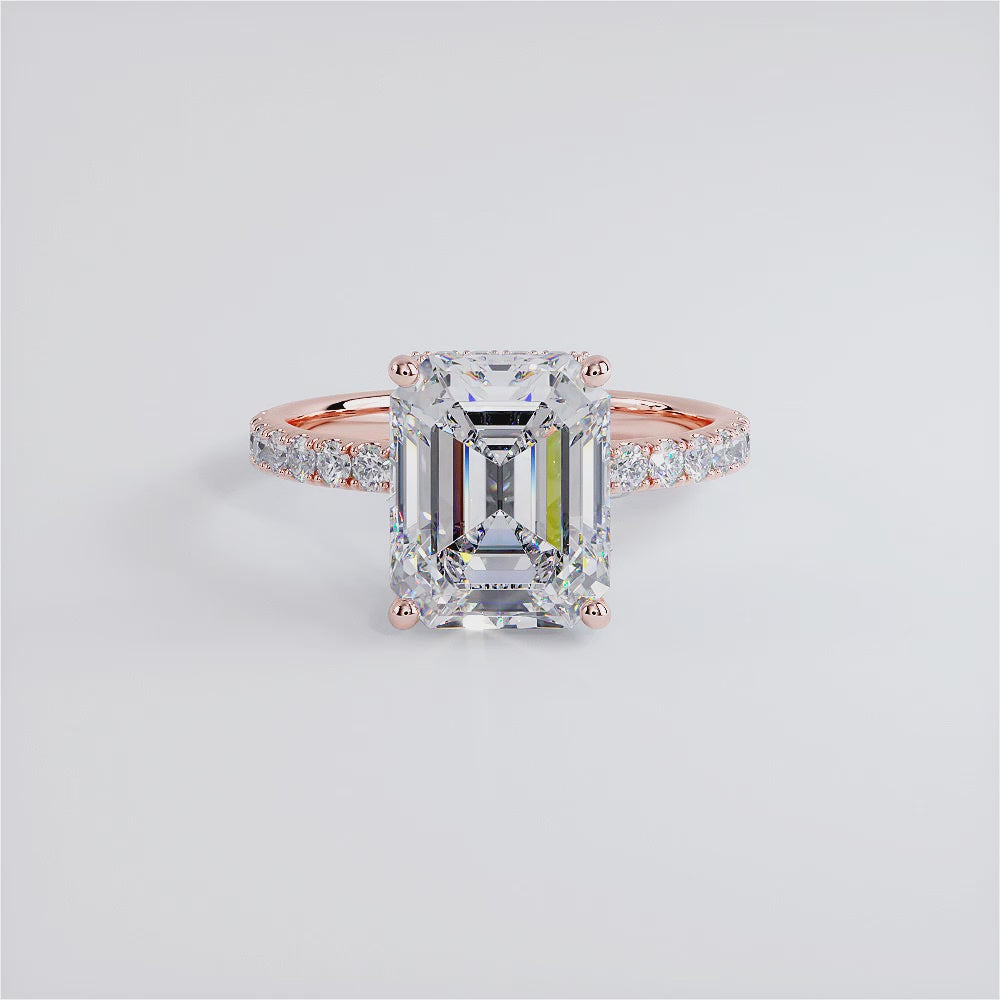 3 Carat Emerald Cut Under Halo Petite Micropavé