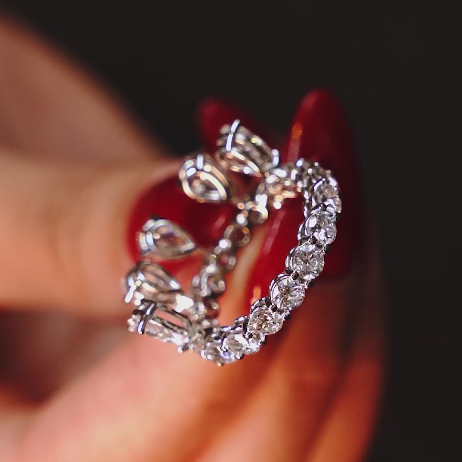 5.24ctw Pear Shape & Round Brilliant Diamond Eternity Cocktail Ring set in 14k White Gold