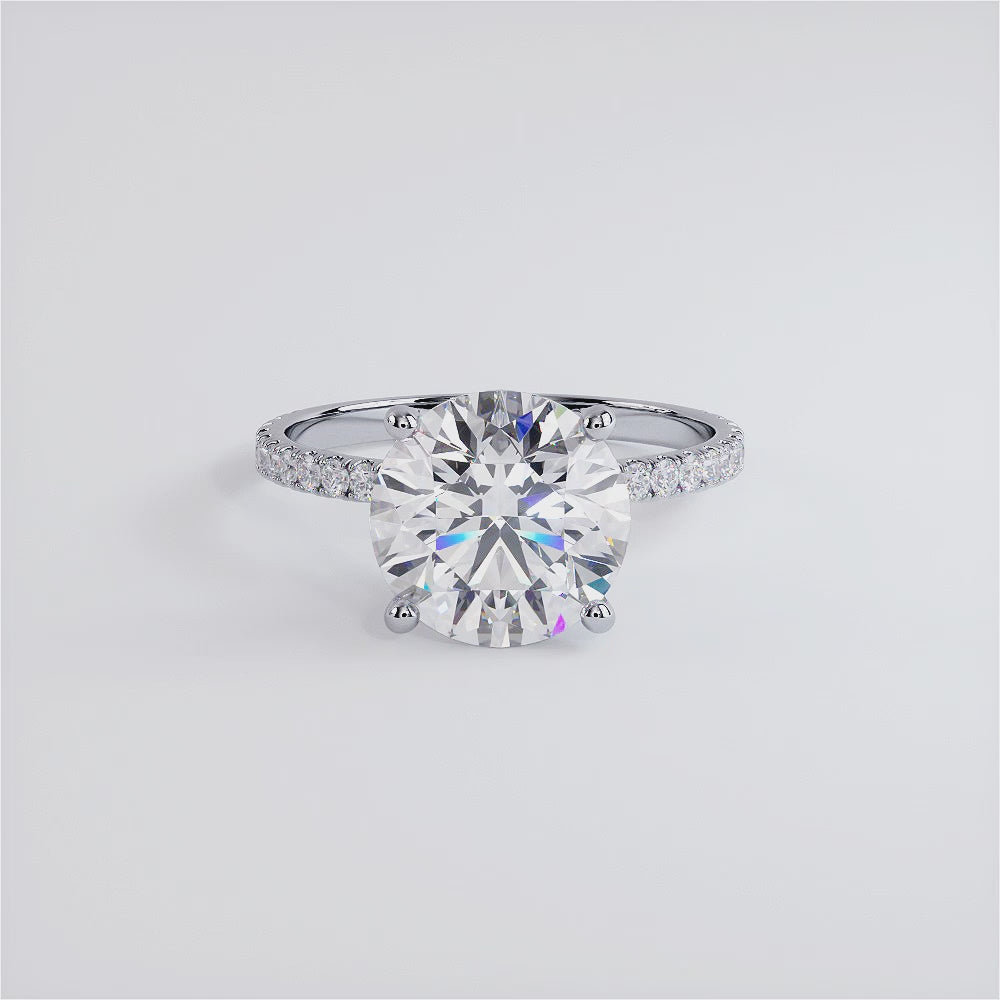 3.74ctw GIA Certified Round Brilliant Under Halo Petite Micropavé Lab Grown Diamond Engagement Ring set in 14k Platinum